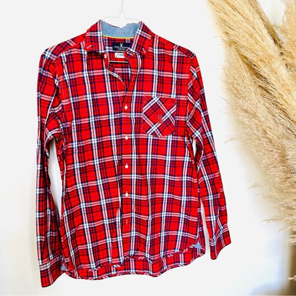 NEW PSYCHO BUNNY Blue Red White Plaid Flannel Print Button Long Sleeve Shirt M - Picture 6 of 9